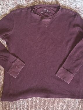 Cactus Men's Wine Crewneck Waffle-Knit Thermal Shirt